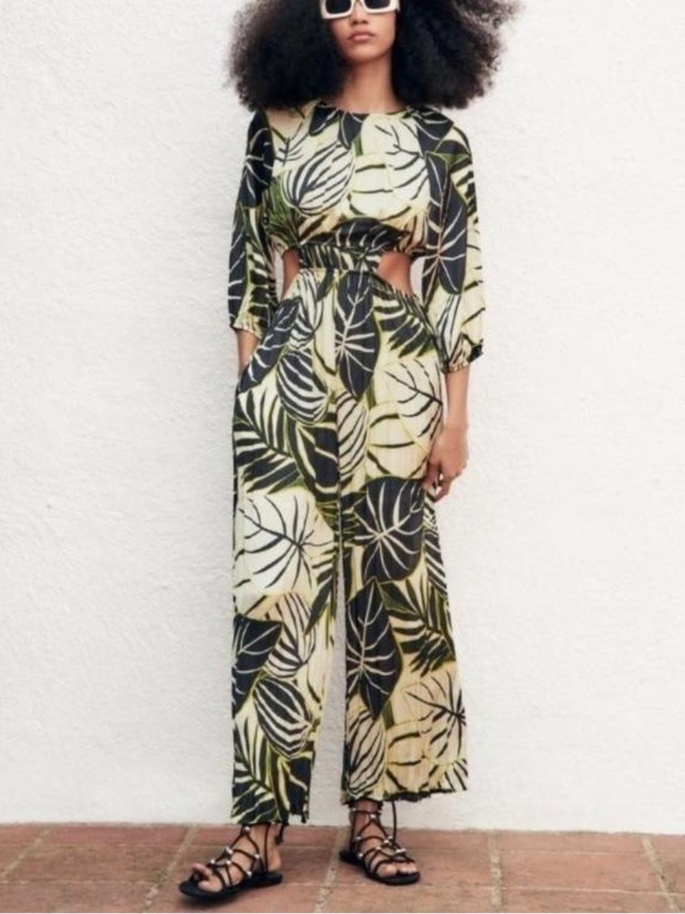 Zara Cut-Out Tropical Print Jumpsuit